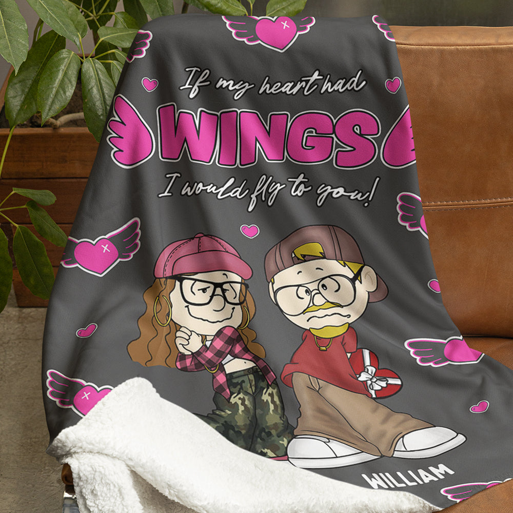 Personalized Couple Blanket with Heart Wings Design - Ideal Gift for Lovers Blanket PopCulturePrints