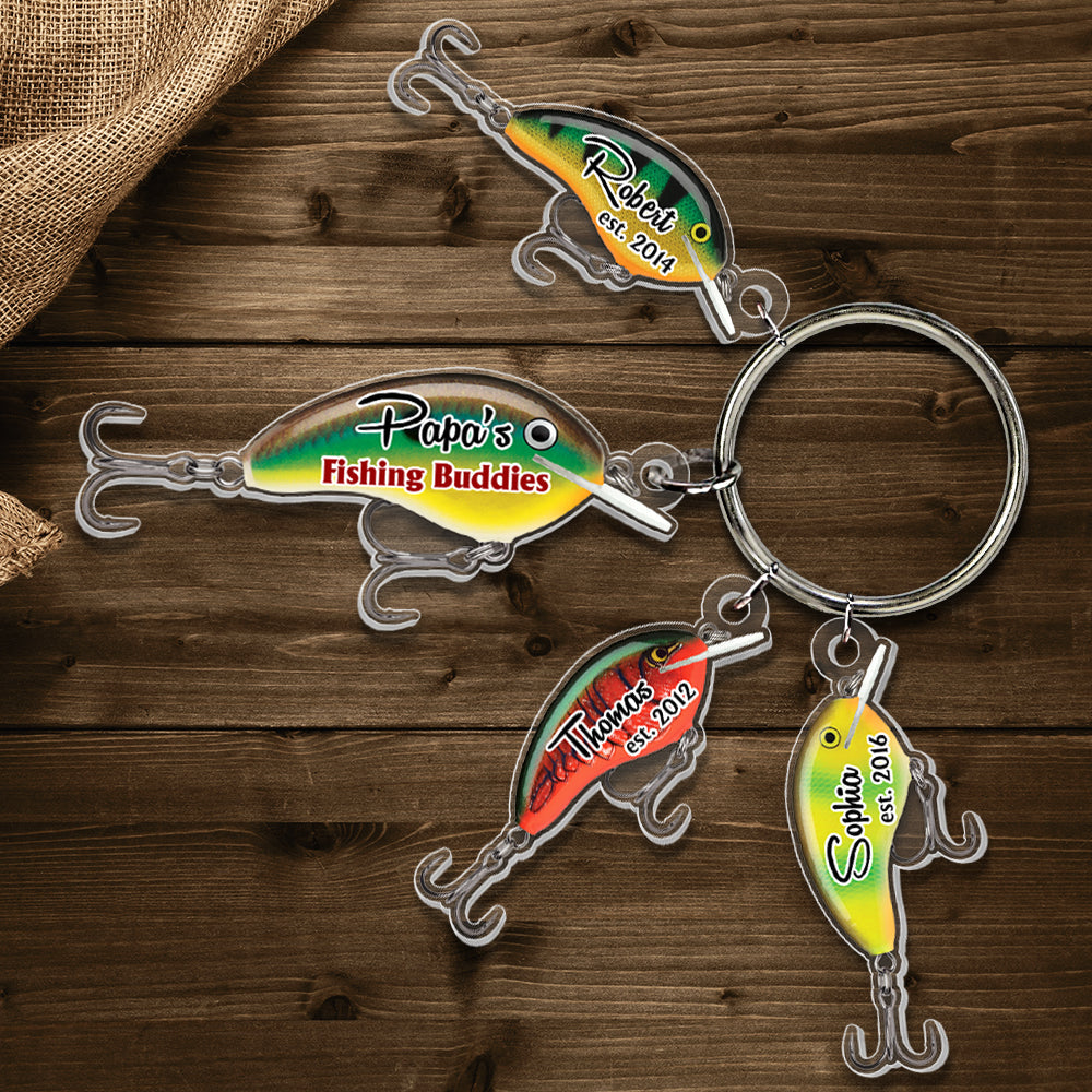 Customized Fishing Buddies Keychain for Dad with Personalized Lure Charms Keychains PopCulturePrints