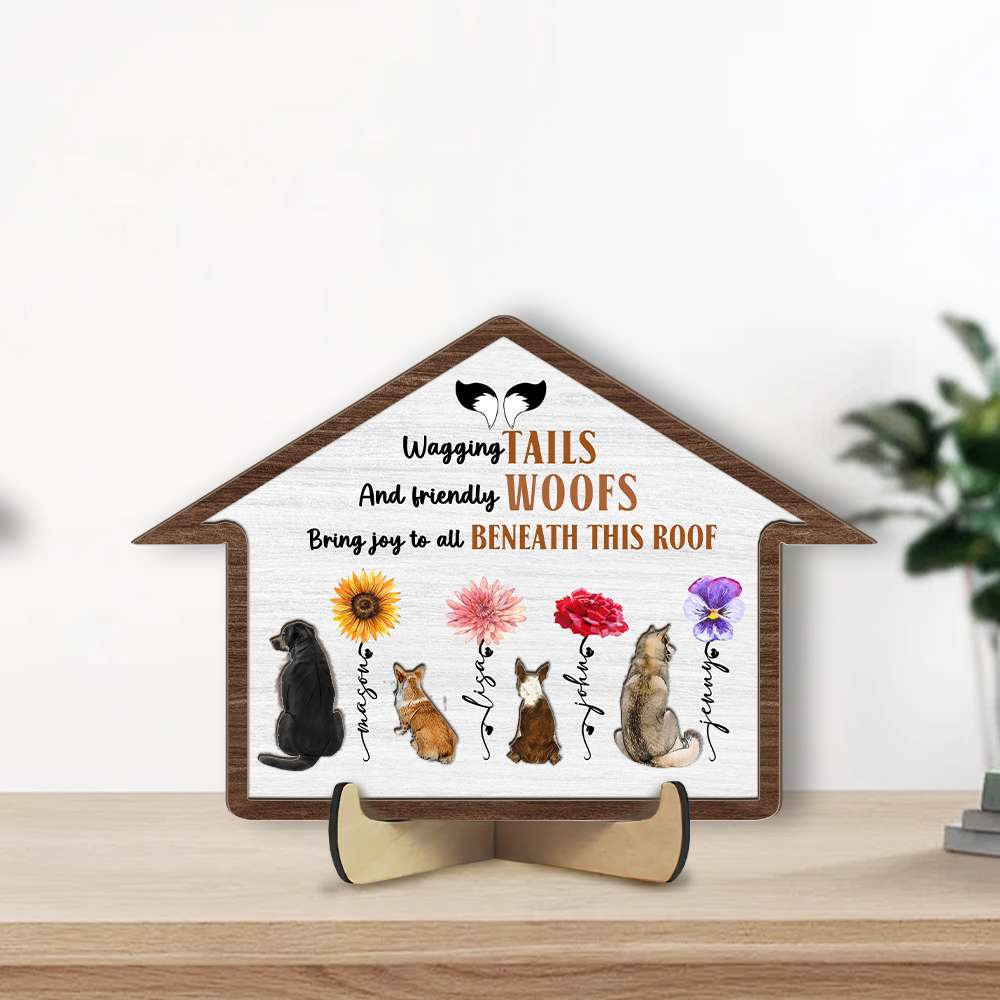 Personalized Dog Lover Wood Sign - Wagging Tails & Woofs Wood Sign PopCulturePrints
