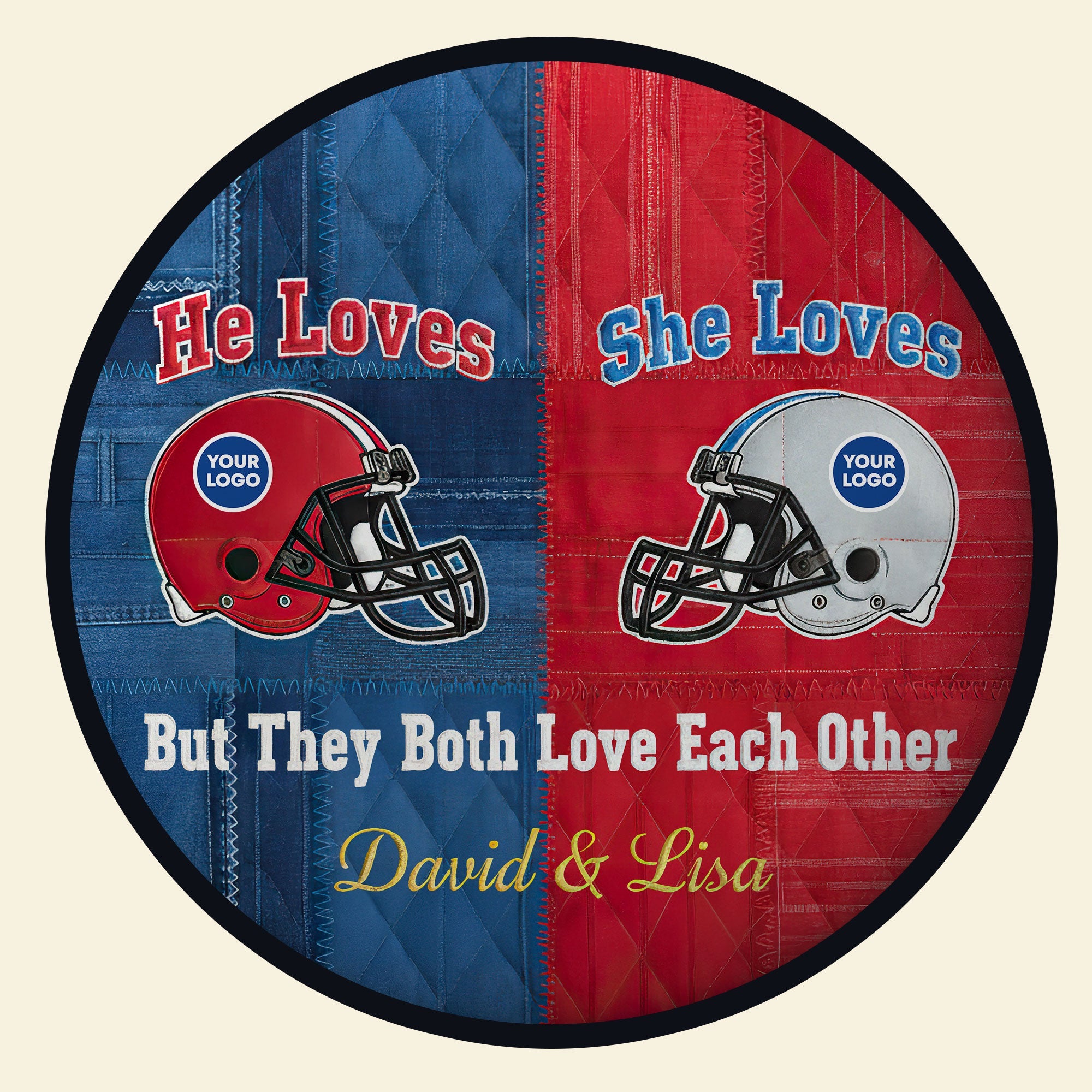He Loves, She Loves - Quilted Round Mat - Personalized Gifts for Couples Doormat PopCulturePrints