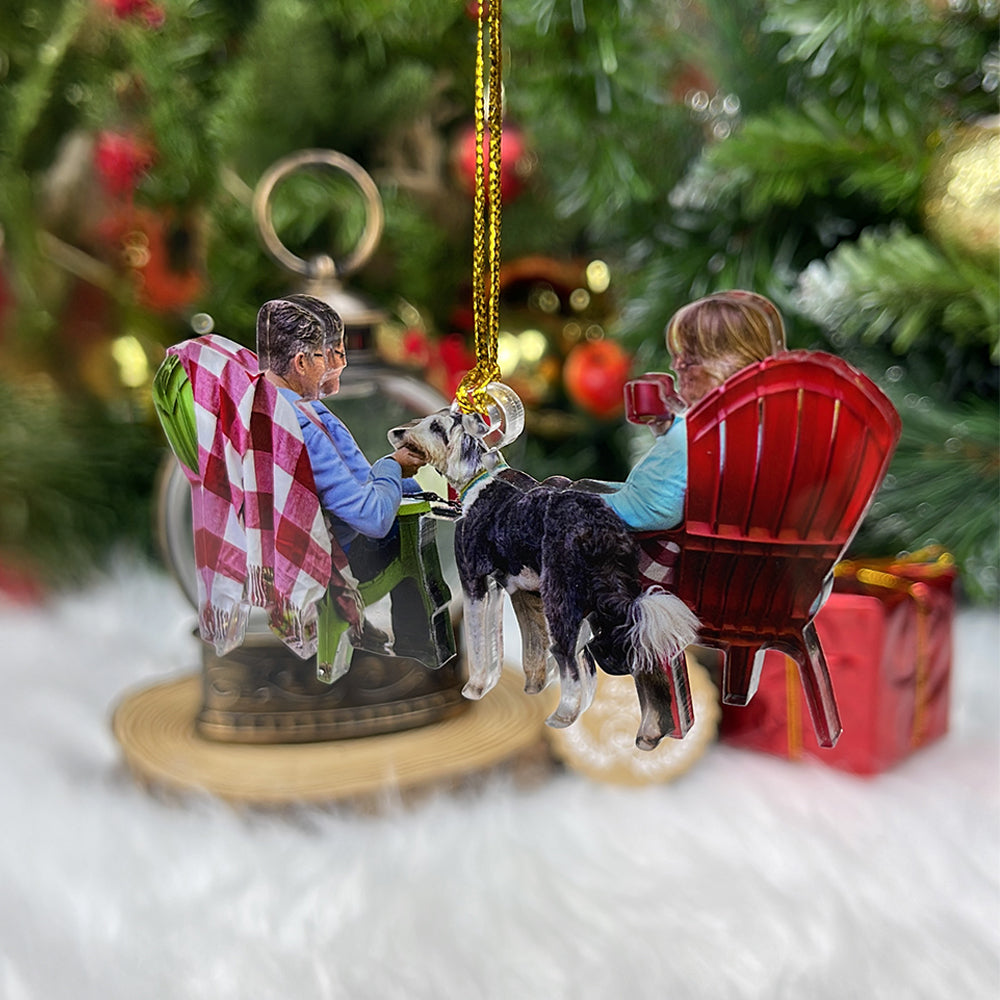 Custom Old Couple Ornament with Dog - Personalized Christmas Decor Ornament PopCulturePrints