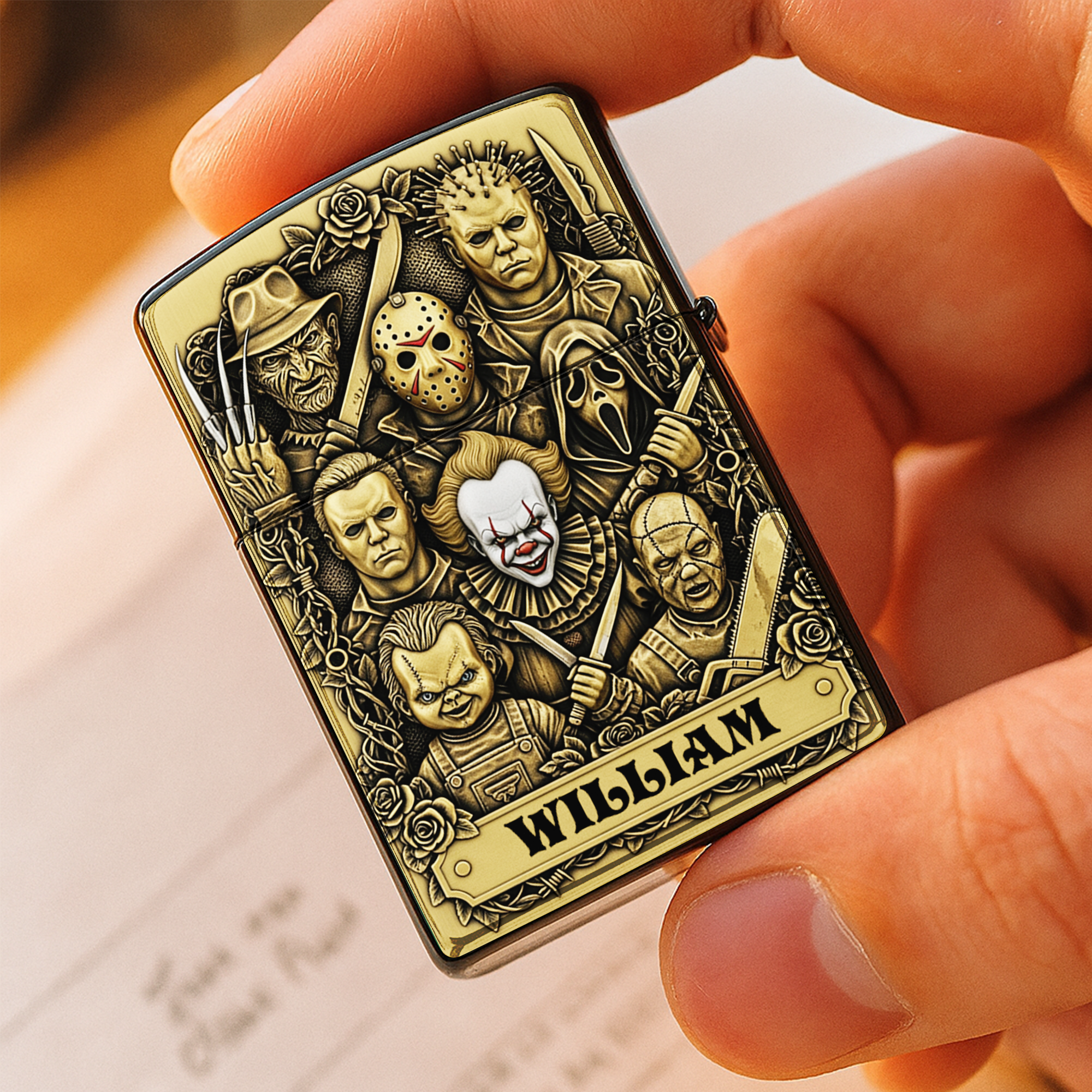 “Ignite the Fear!” – Terrifying Faces Movie Lighter – Personalized Gift for Horror Fans Lighter PopCulturePrints