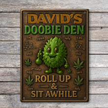 Load image into Gallery viewer, &quot;Roll Up &amp; Enjoy Your Space&quot; - Personalized Metal Sign for Smokers - Unique Gift for Friends and Family Metal Signs PopCulturePrints
