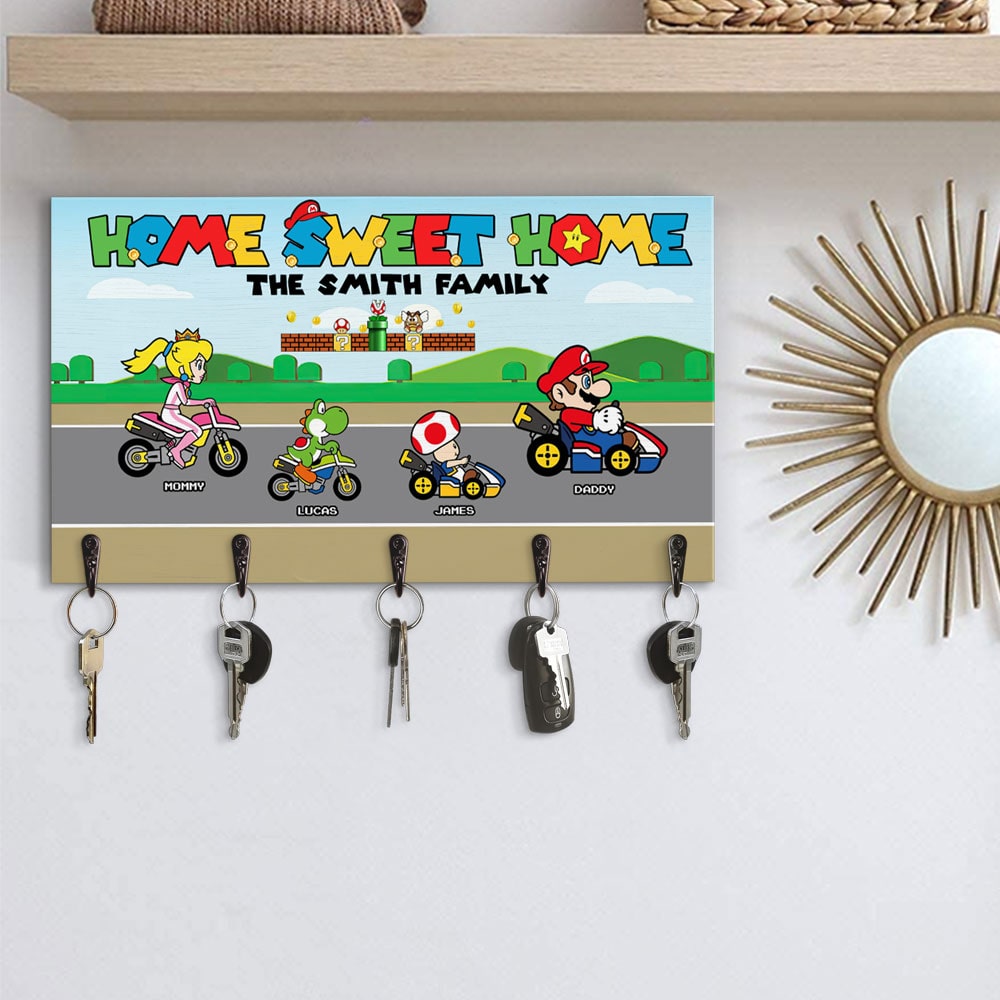Personalized Family Key Holder with Custom Gaming Theme Wood Sign PopCulturePrints