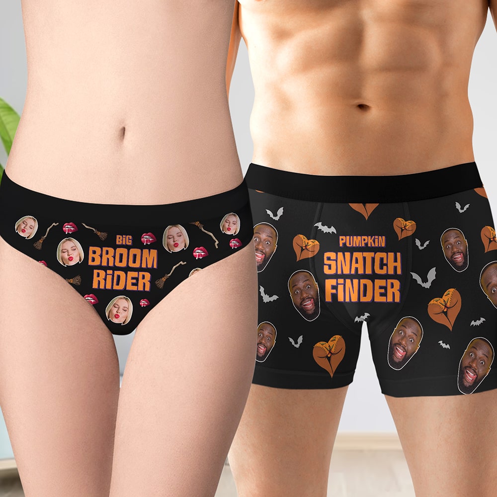 Custom Halloween Couple Boxer Briefs - Big Broom Rider & Pumpkin Snatch Finder