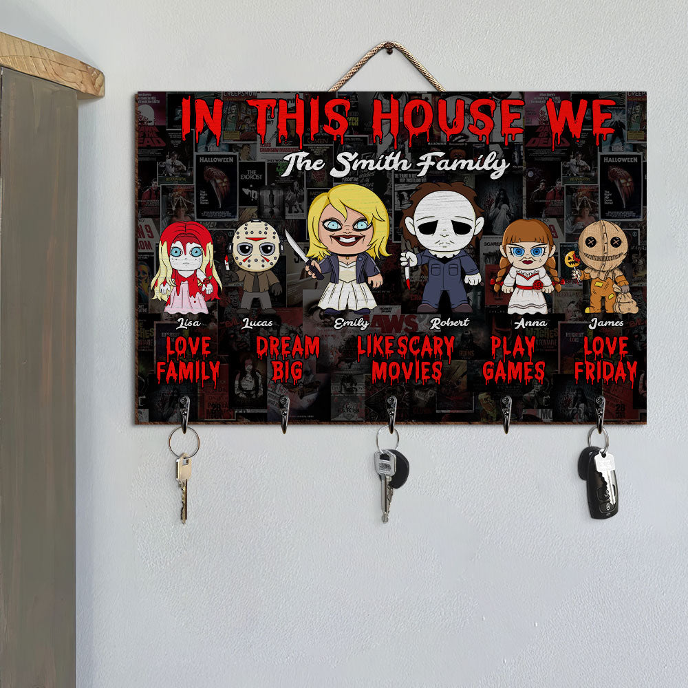 Customized Horror Family Key Hanger - Scary Movie Lovers Wood Sign PopCulturePrints