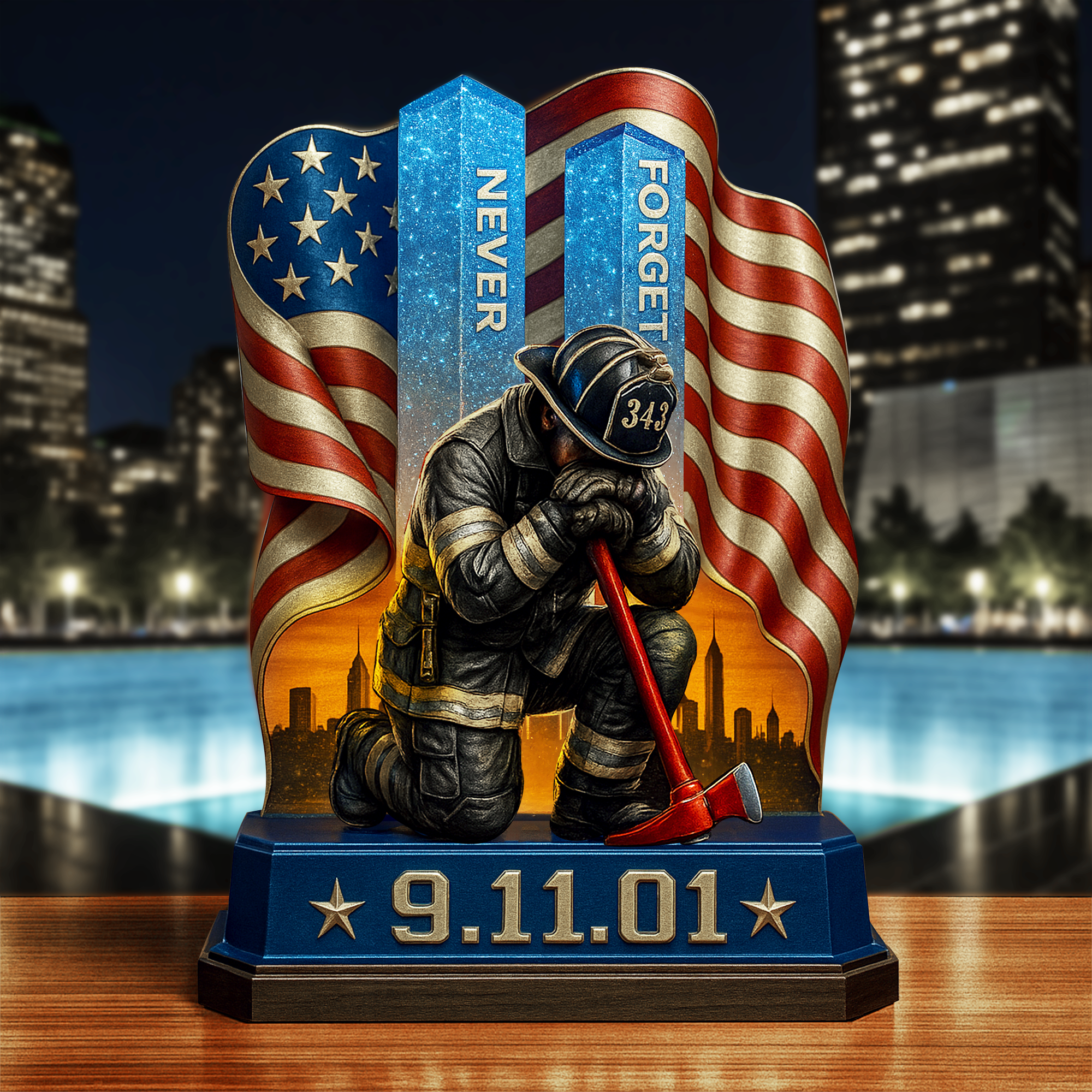 Never Forget - 911 Memorial Acrylic Plaque - Personalized Gifts for Honoring Loved Ones Shaped Plaques PopCulturePrints