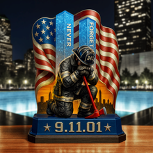 Load image into Gallery viewer, Never Forget - 911 Memorial Acrylic Plaque - Personalized Gifts for Honoring Loved Ones Shaped Plaques PopCulturePrints
