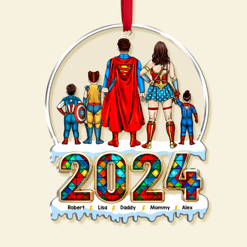 Personalized Family Superhero Acrylic Ornament - 2024