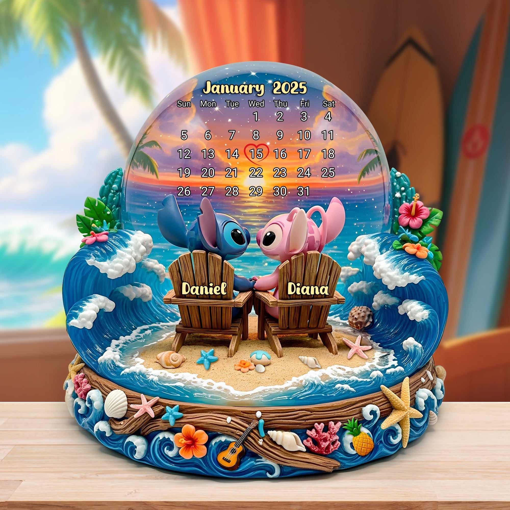 ‘Together at the Beach’ - Cartoon Beach Couple Acrylic Plaque - Personalized Gift for Couples, Friends, and Loved Ones Shaped Plaques PopCulturePrints