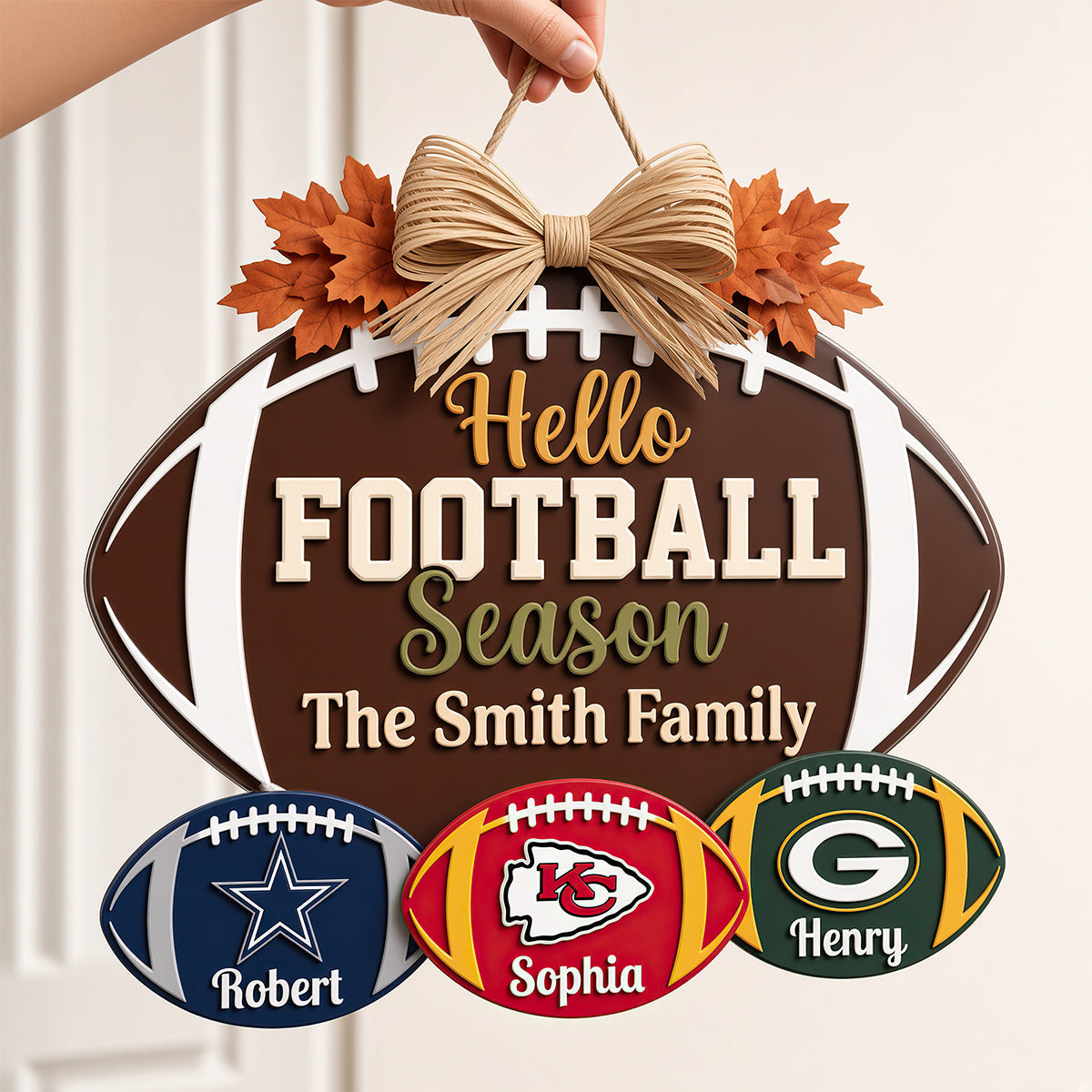 “Hello Football Season” - Personalized Family Welcome Sign - Custom Gift for Sports Lovers