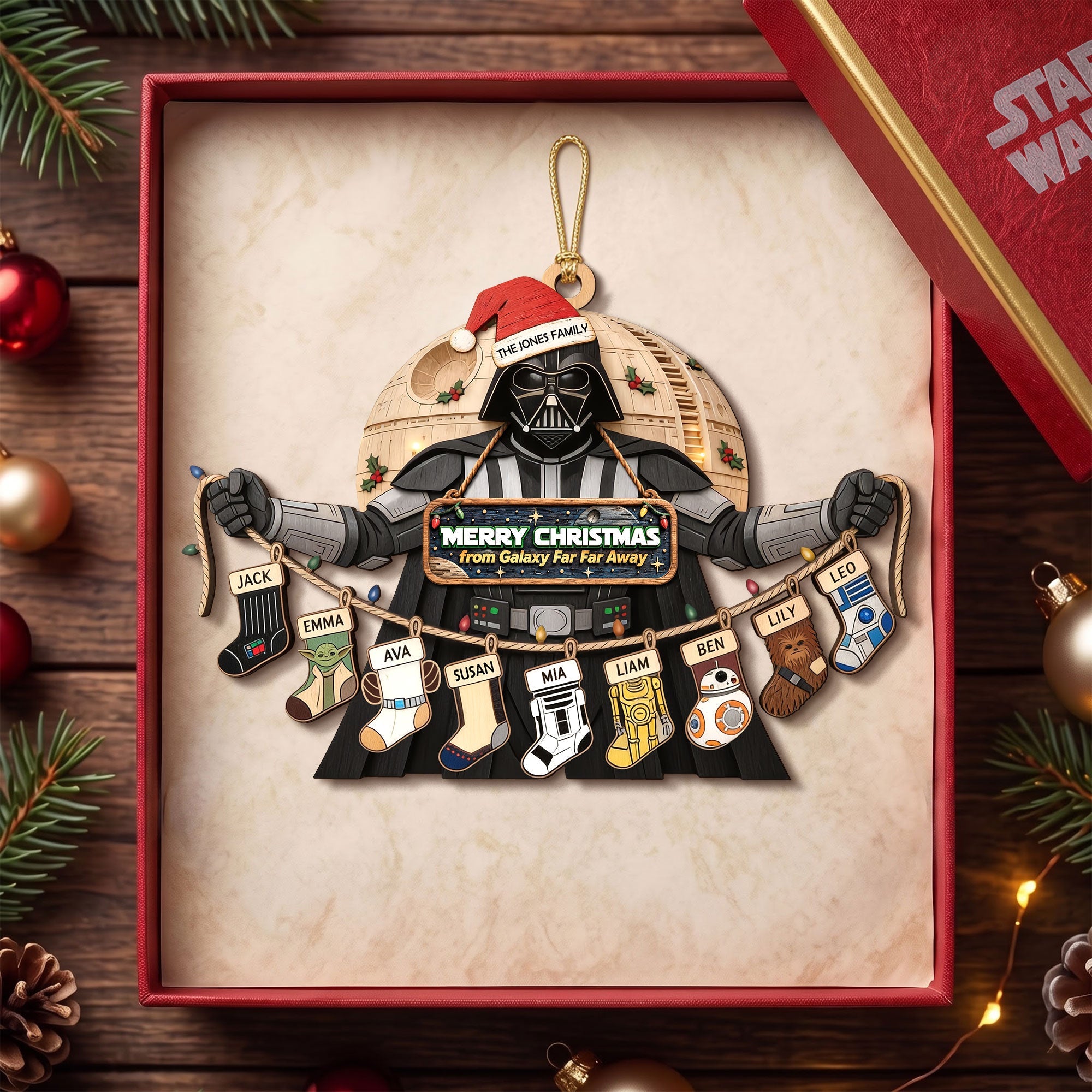 Merry Christmas from Galaxy Far Far Away - Personalized Cosmic Christmas Stocking Ornament for Family