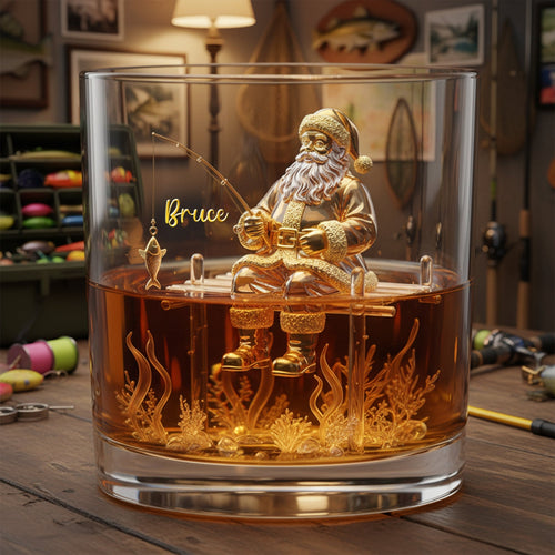 Celebrate Fishing Adventures with Santa - Personalized Drinking Glass Whiskey Glass PopCulturePrints
