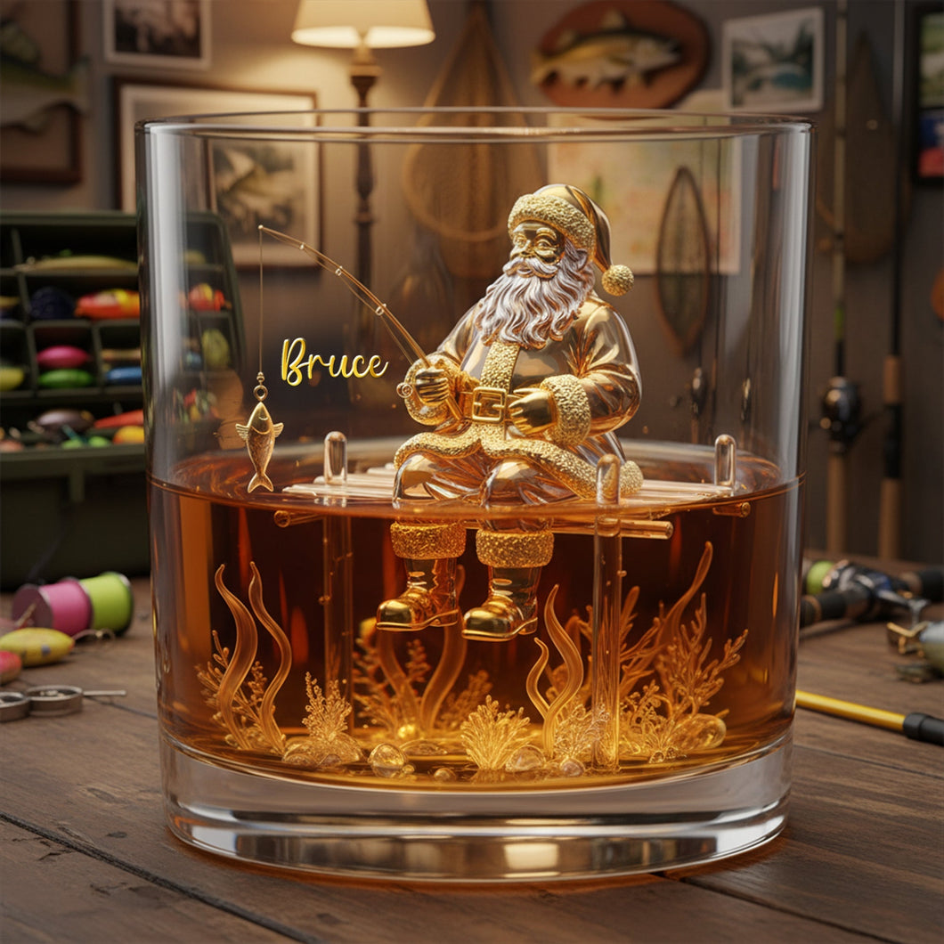 Celebrate Fishing Adventures with Santa - Personalized Drinking Glass Whiskey Glass PopCulturePrints