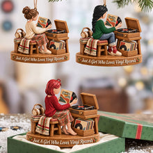 Load image into Gallery viewer, Vinyl Record Girl Wood Effect Ornament, Personalized Gifts For Vinyl Records Lovers 02qhta141026 Ornament PopCulturePrints
