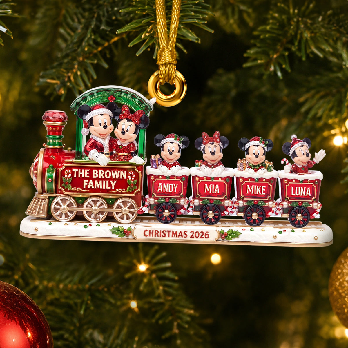 “All Aboard the Joy Train!” - Cute Family Train Acrylic Ornament - Personalized Christmas Gift for Families