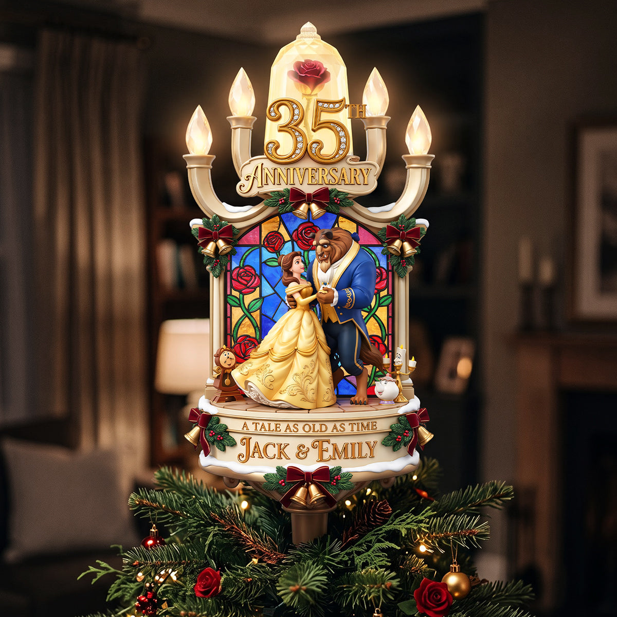 Enchanted Love 35th Anniversary Tree Topper - Customized Christmas Gift for Couples Ornament PopCulturePrints