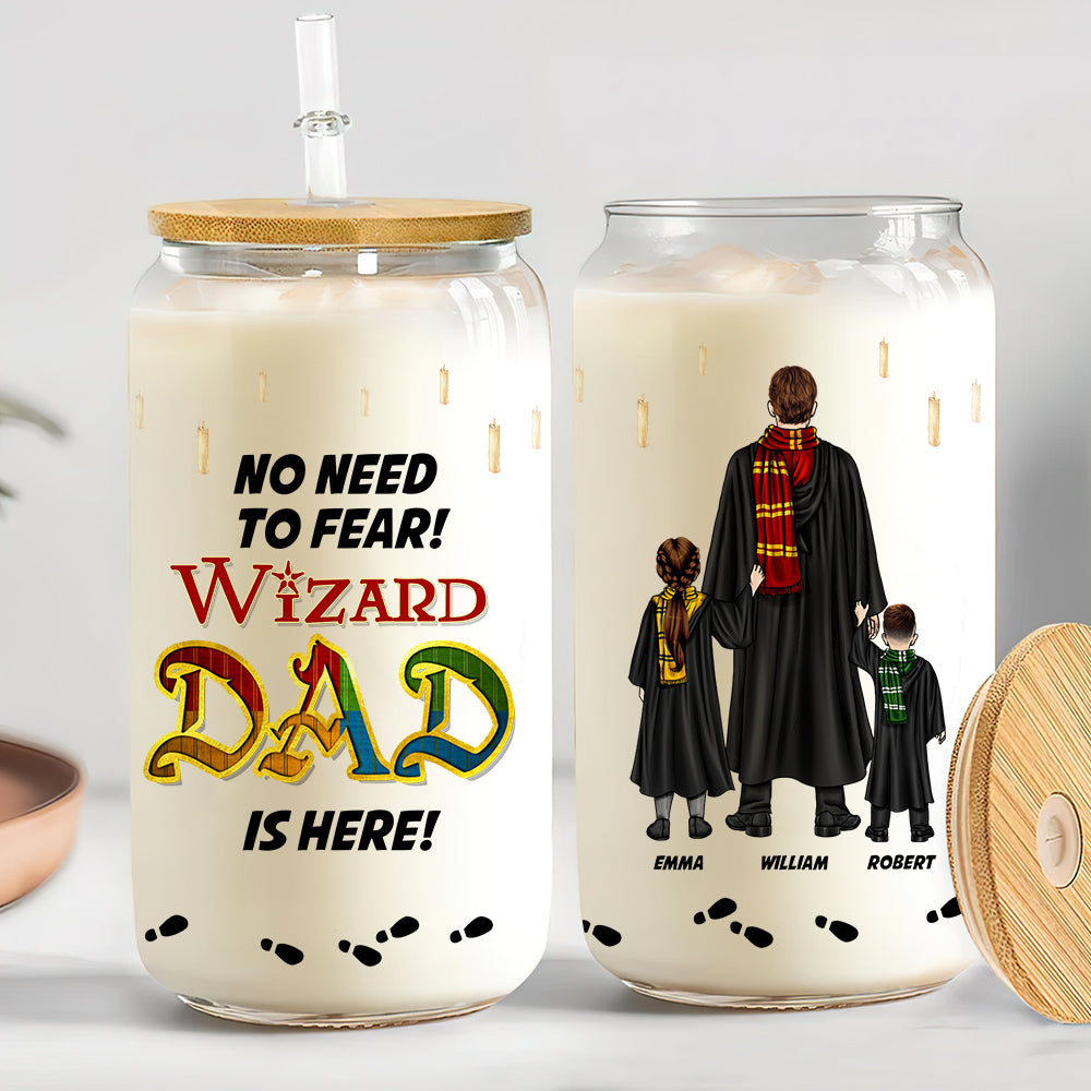 Personalized Wizard Dad Glass Can - Magic Family Gift