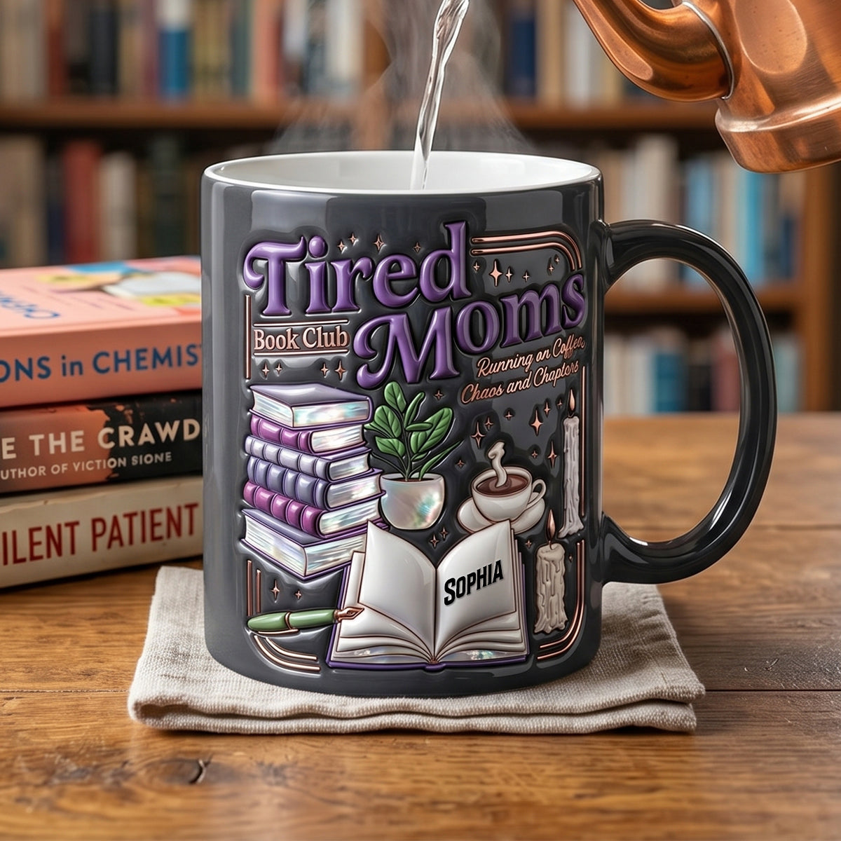 "Embrace the Chaos with Love" - Dark Fantasy Tired Mom Book Club Magic Mug - Personalized Gifts for Book-Loving Moms Coffee Mug PopCulturePrints