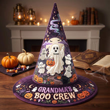 Load image into Gallery viewer, "Join the Spooktacular Fun with Mama's Boo Crew!" - Quilted Witch Hat - Personalized Halloween Gift for Ghost Lovers Quilted Witch Hat PopCulturePrints
