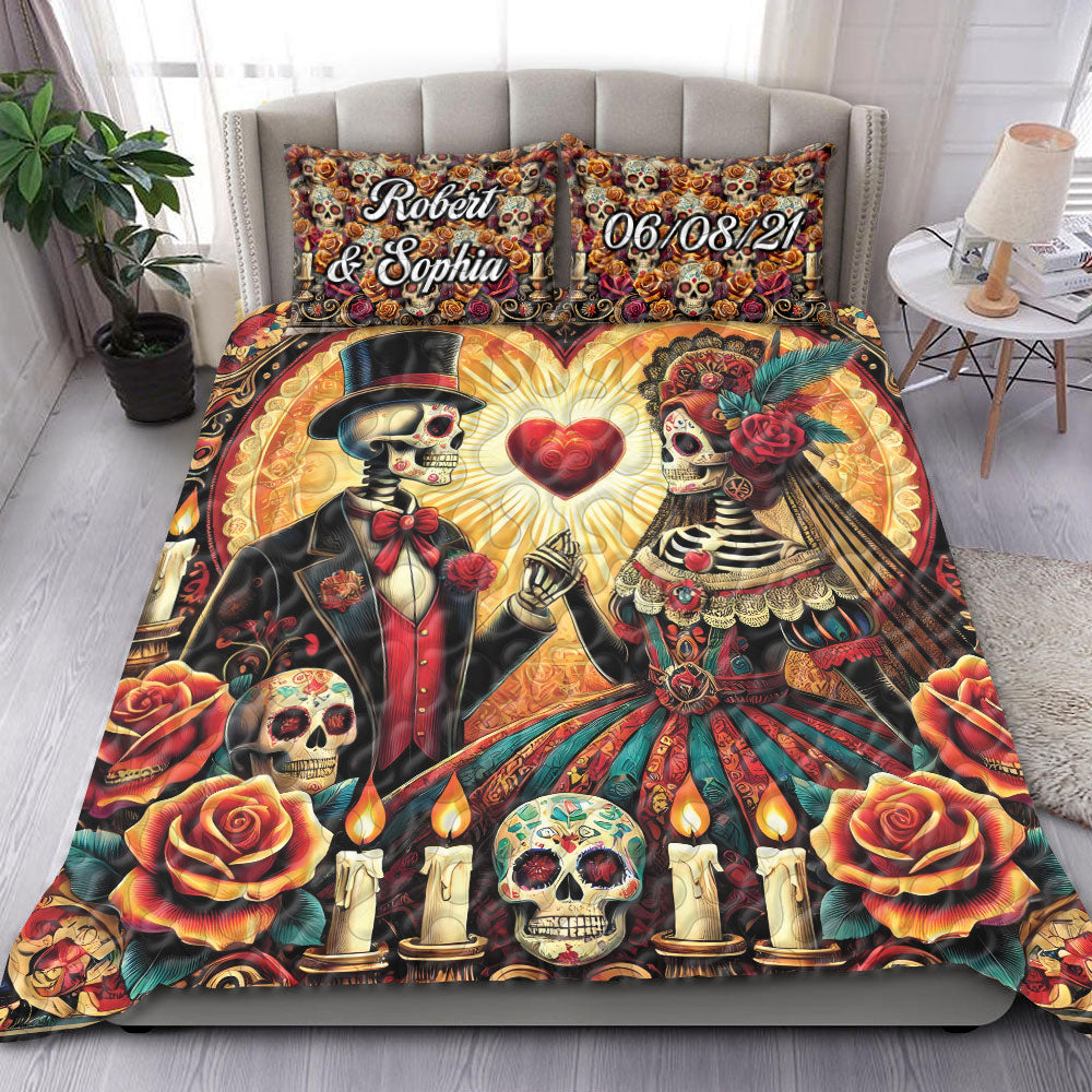 Personalized Skull Couple Quilt Bedding Set | Custom Gifts for Couples Blanket PopCulturePrints