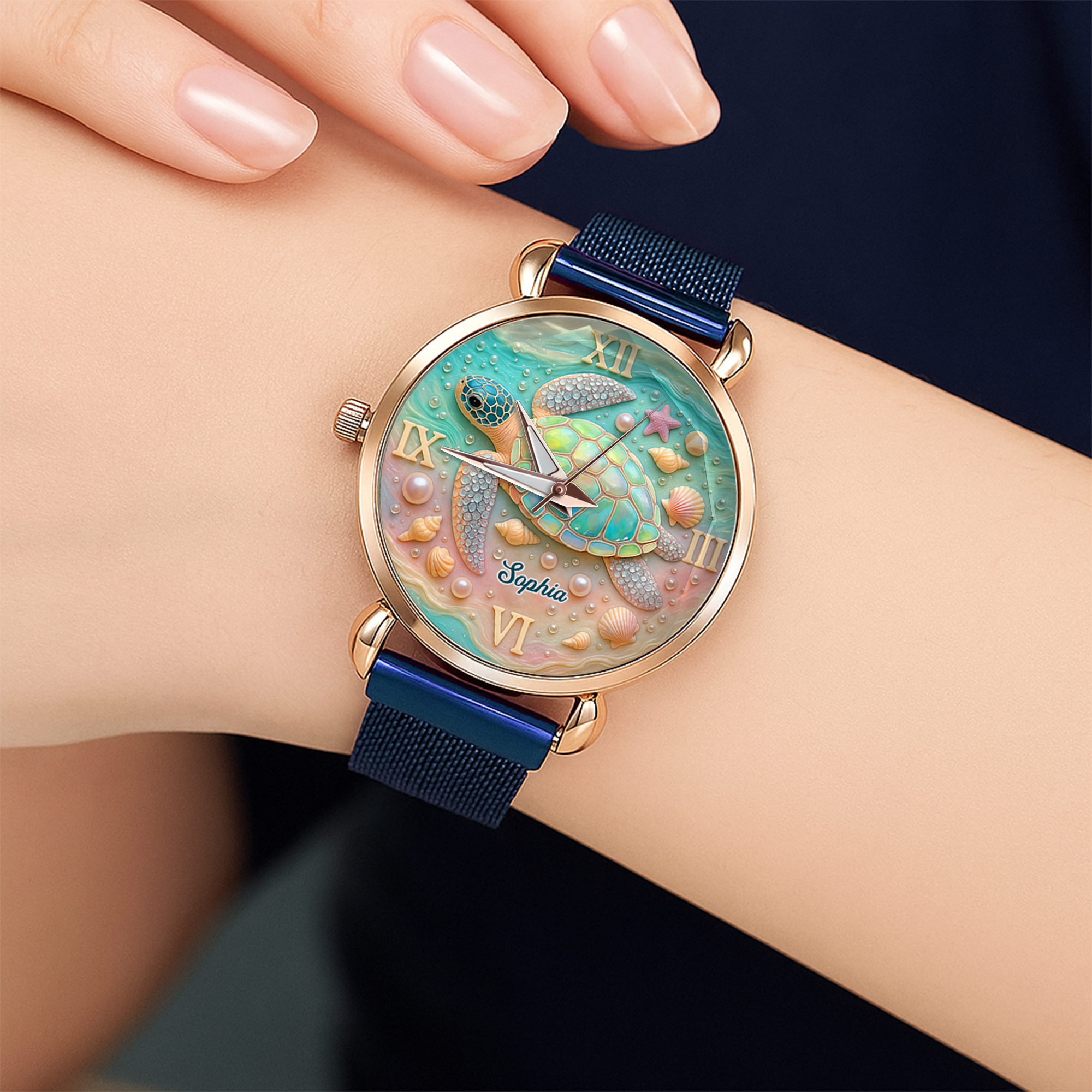 “Embrace the Ocean's Spirit” - Turtle Mesh Strap Quartz Watch, Personalized Gift for Ocean Lovers Quartz Watch PopCulturePrints