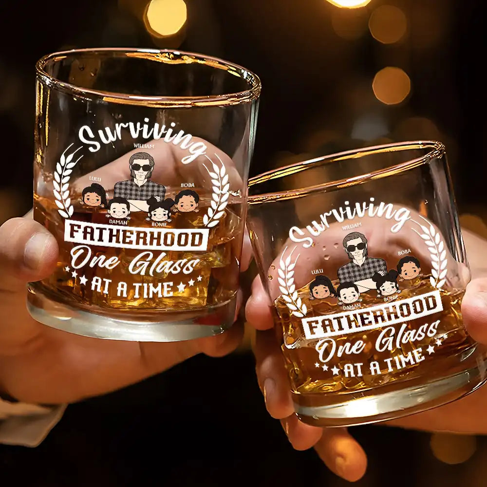 Surviving Fatherhood - Personalized Whiskey Glass Whiskey Glass PopCulturePrints