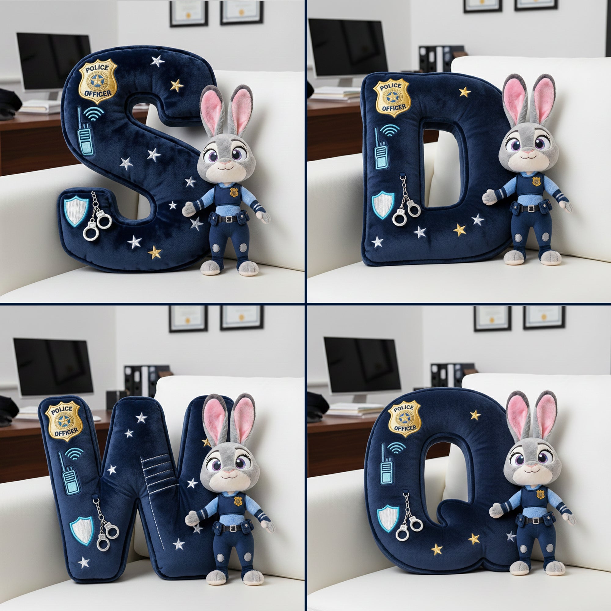 Cute Police Buddy Initial Pillow - Personalized Gift for Police Officers Pillow PopCulturePrints