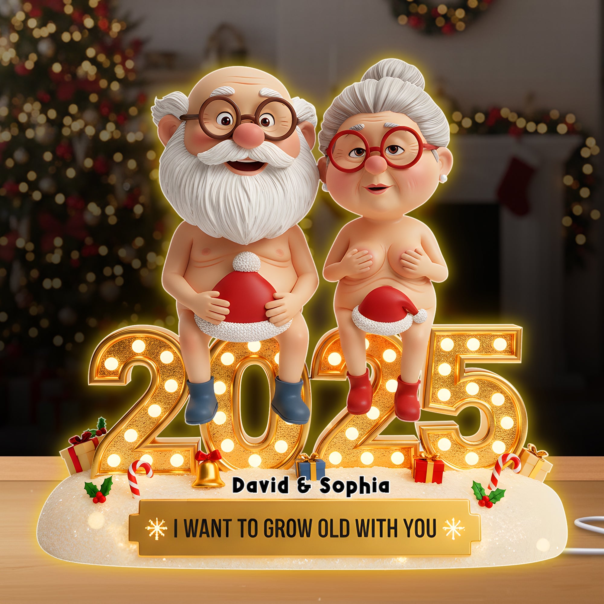 "I Want to Grow Old With You" - Personalized Old Naughty Couple Acrylic Light Box - Unique Gift for Couples, Anniversaries, and Special Occasions Light Box PopCulturePrints