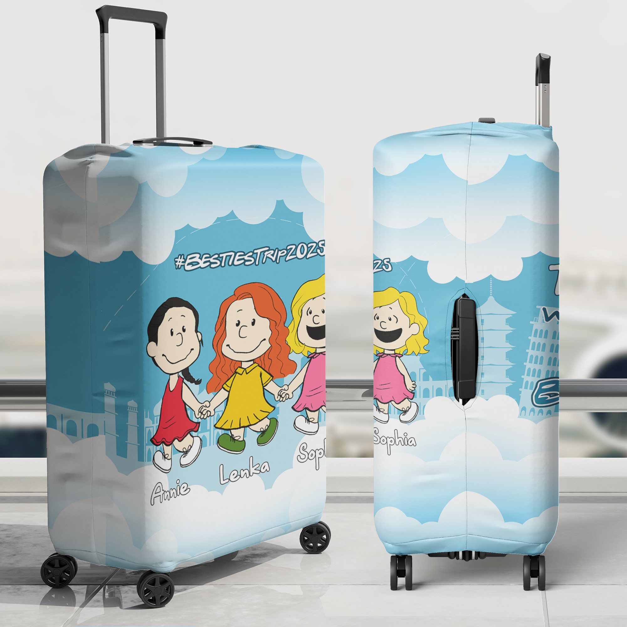Personalized Best Friends Luggage Cover - Perfect for Your Upcoming Trips Luggage Covers PopCulturePrints