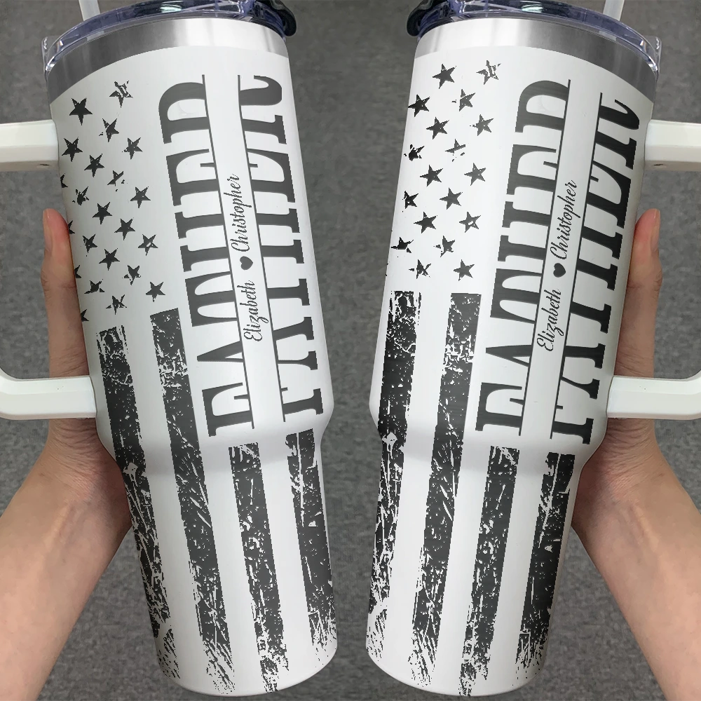 "We Love You, Dad!" - Personalized Stars & Stripes 40oz Tumbler - Custom Gift for Dad and Grandpa Engraved 40oz Tumbler PopCulturePrints