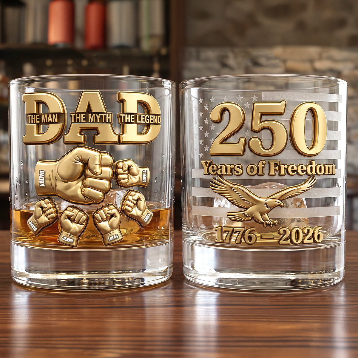 Celebrate the Legend - USA 250th Anniversary Round Glass - Personalized Gift for Dad, Grandpa & Unique Occasions Glass PopCulturePrints