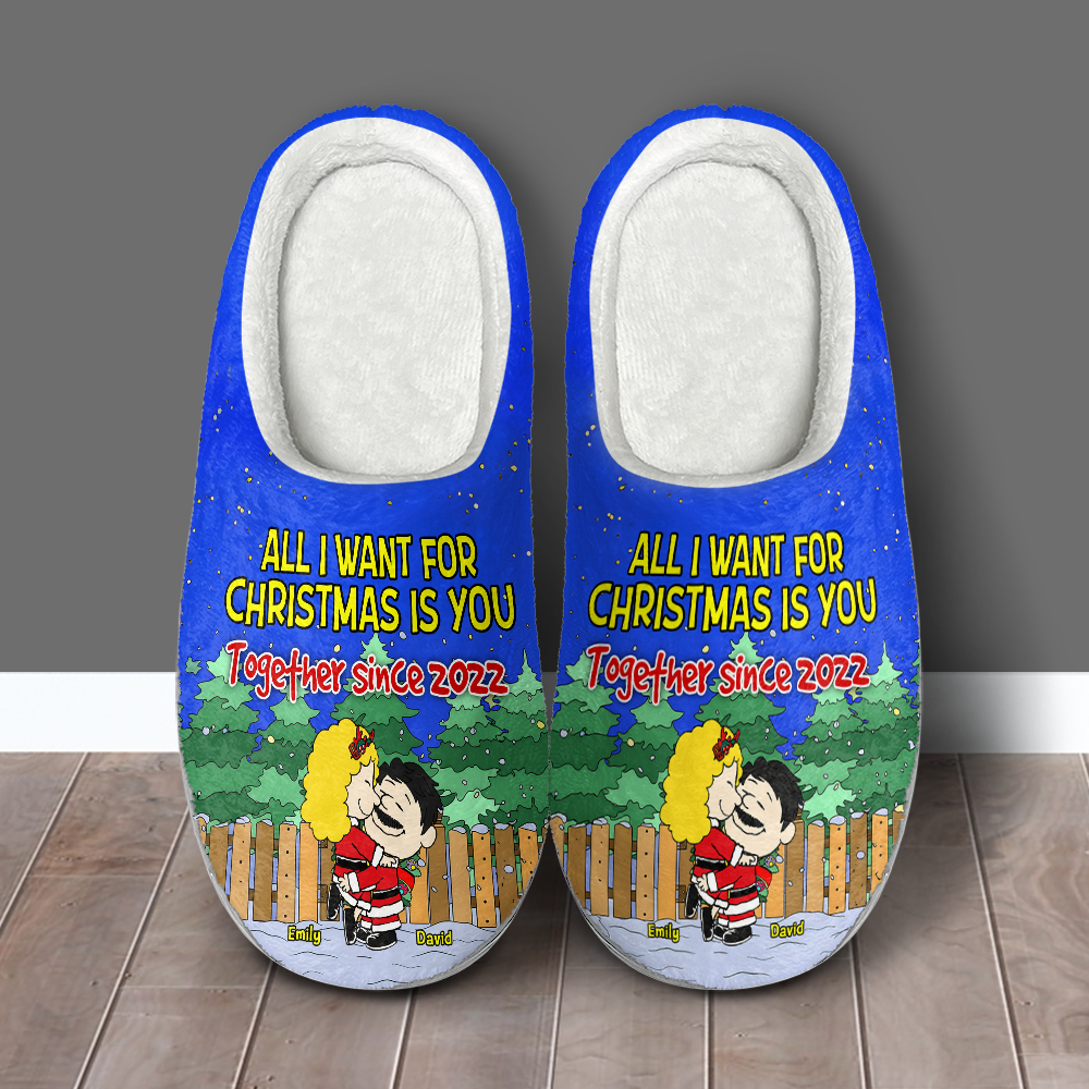 Personalized Christmas Couple Slippers - Together Since 2022