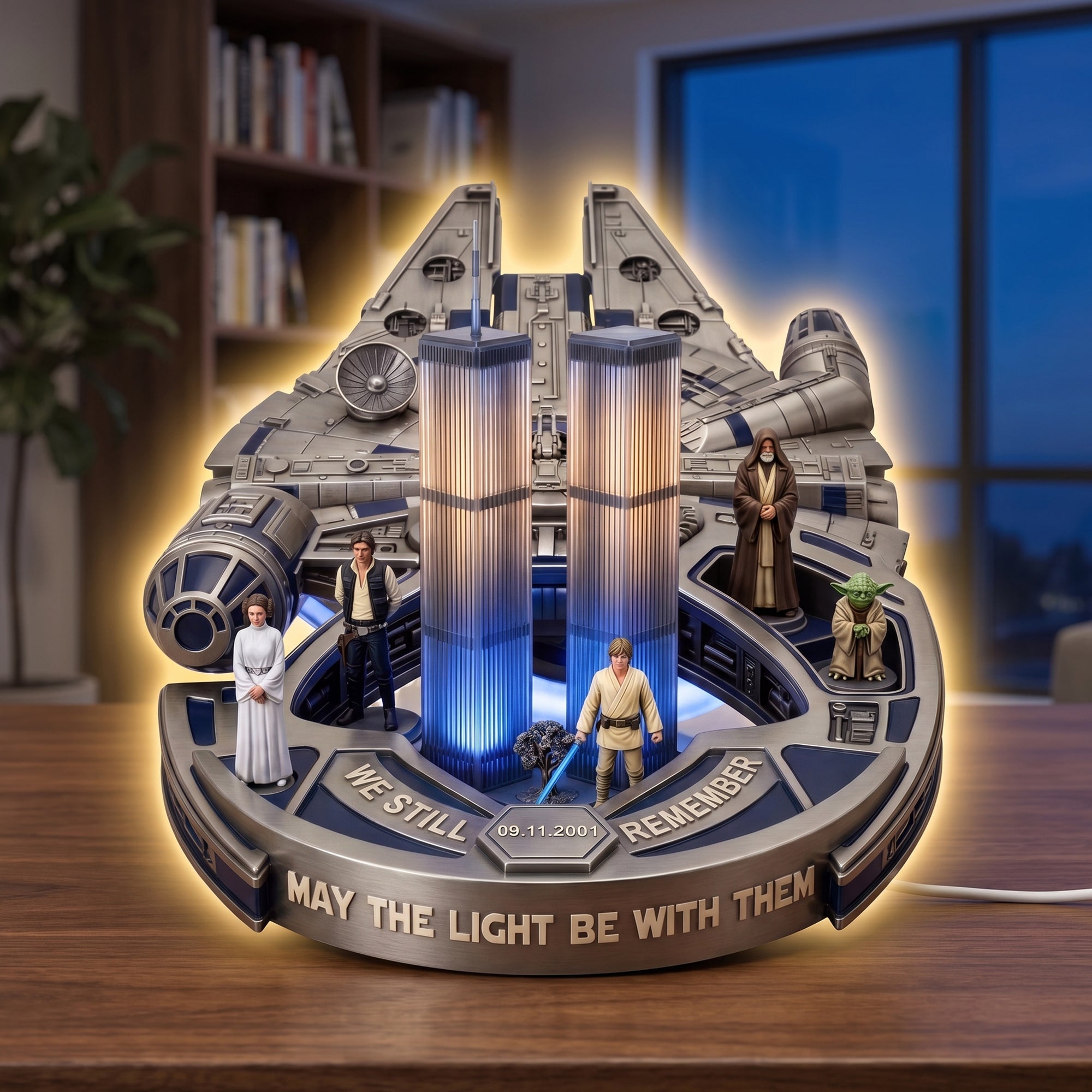 “May the Light Be With Them” - Sci Fi Space Memorial Statue Acrylic Light Box - Personalized Gifts for Fans of Space and Sci-Fi