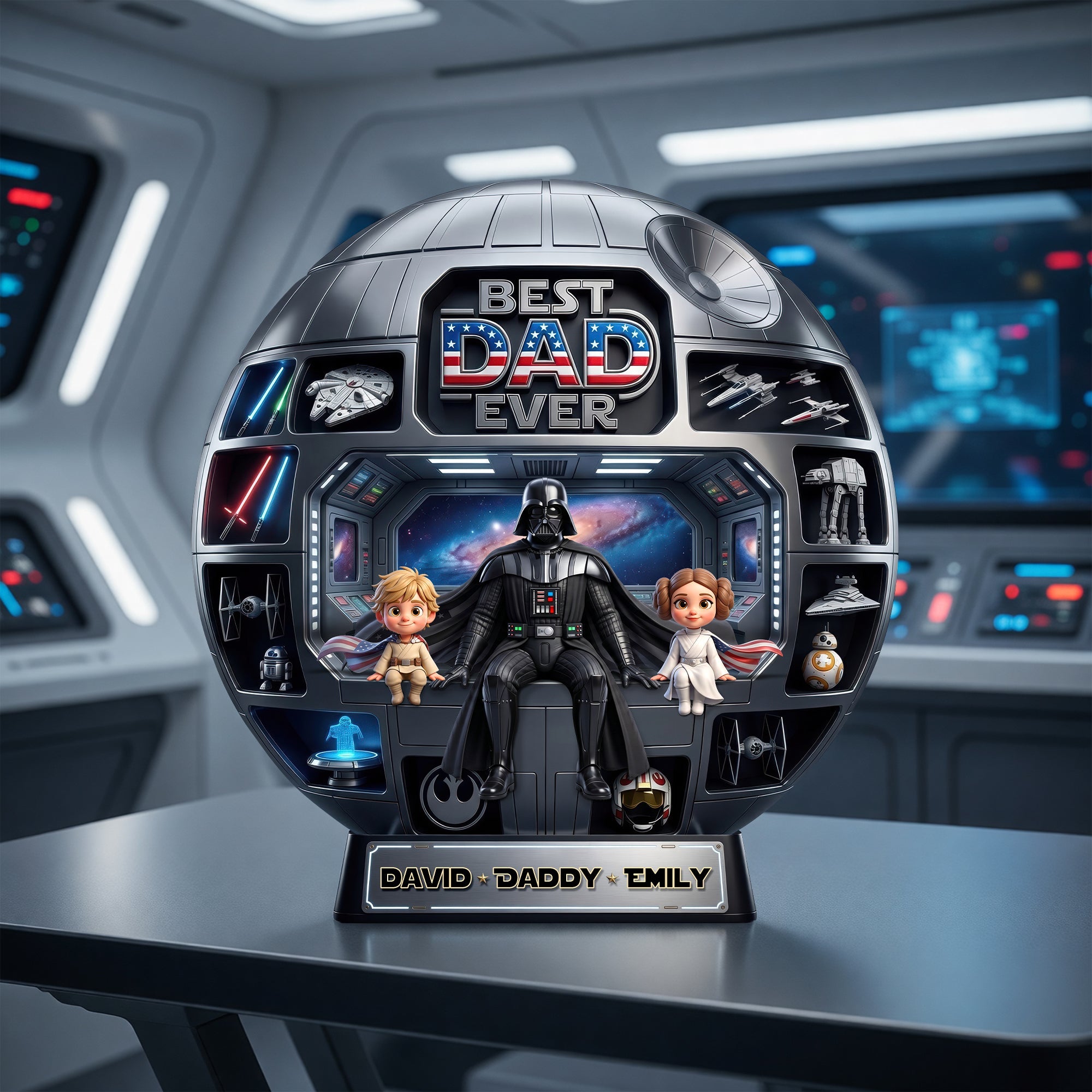 "Best Dad Ever" - Personalized Dad Space Station Acrylic Plaque - Perfect Gift for Dads and Grandpas Shaped Plaques PopCulturePrints