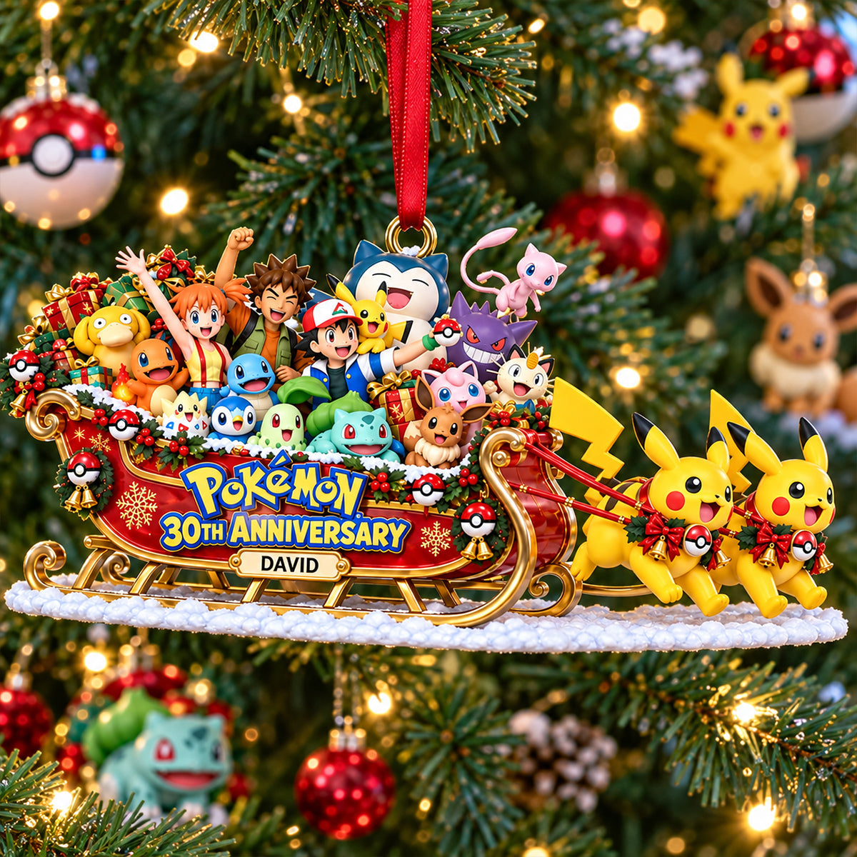 “Celebrate the Pokémon Journey!” - 30th Anniversary Creature Christmas Ornament - Personalized Gift for Pokémon Fans Ornament PopCulturePrints
