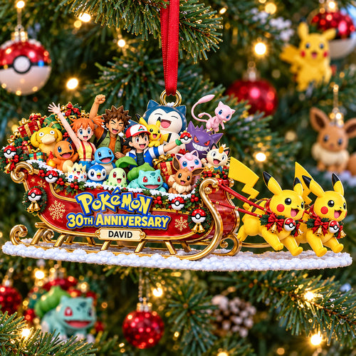 “Celebrate the Pokémon Journey!” - 30th Anniversary Creature Christmas Ornament - Personalized Gift for Pokémon Fans Ornament PopCulturePrints