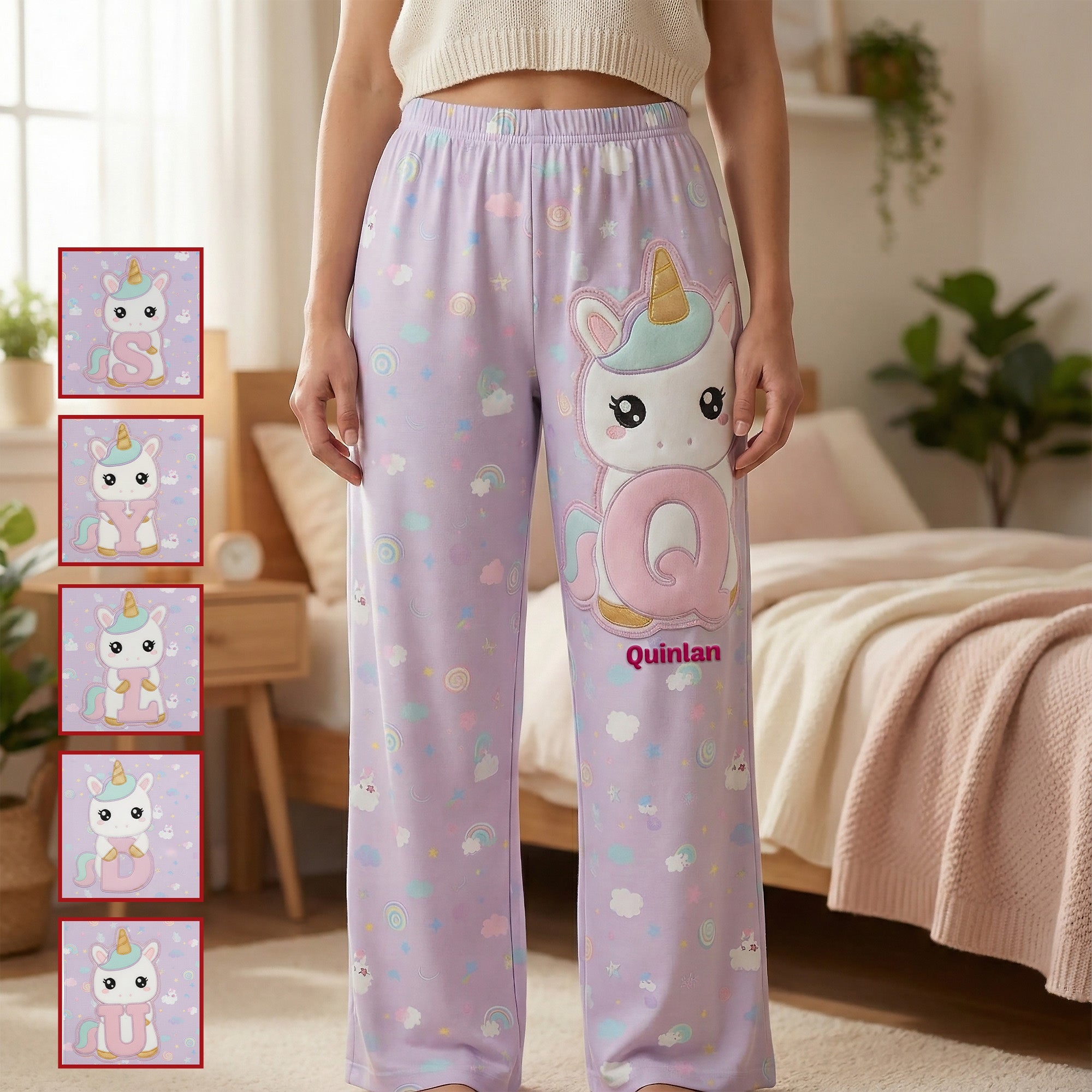 “Dream Big with Our Unicorn Alphabet Pajama Pants” - Personalized Pajama Pants, Custom Gifts for Kids, Friends & Unicorn Lovers Pajama Pant PopCulturePrints
