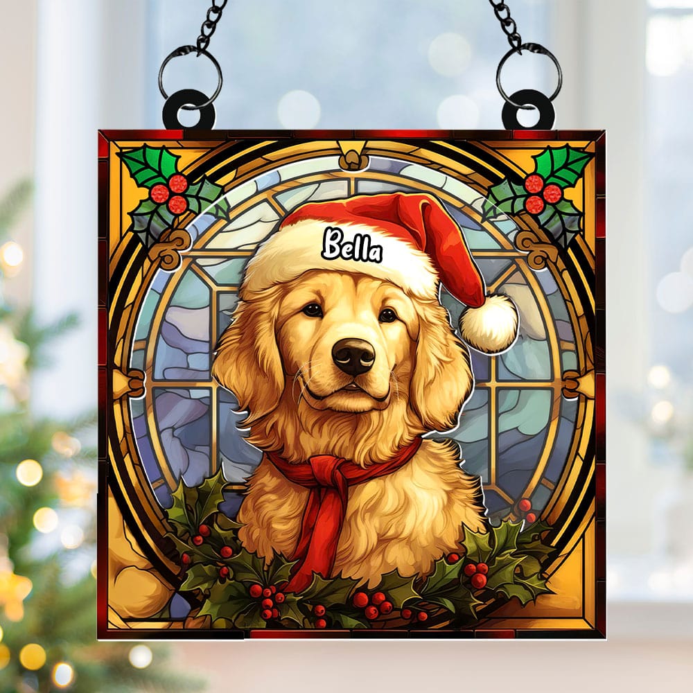 Custom Christmas Golden Retriever Suncatcher Ornament for Dog Lovers