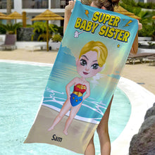Load image into Gallery viewer, Super Baby Sister Personalized Beach Towel Beach Towel PopCulturePrints
