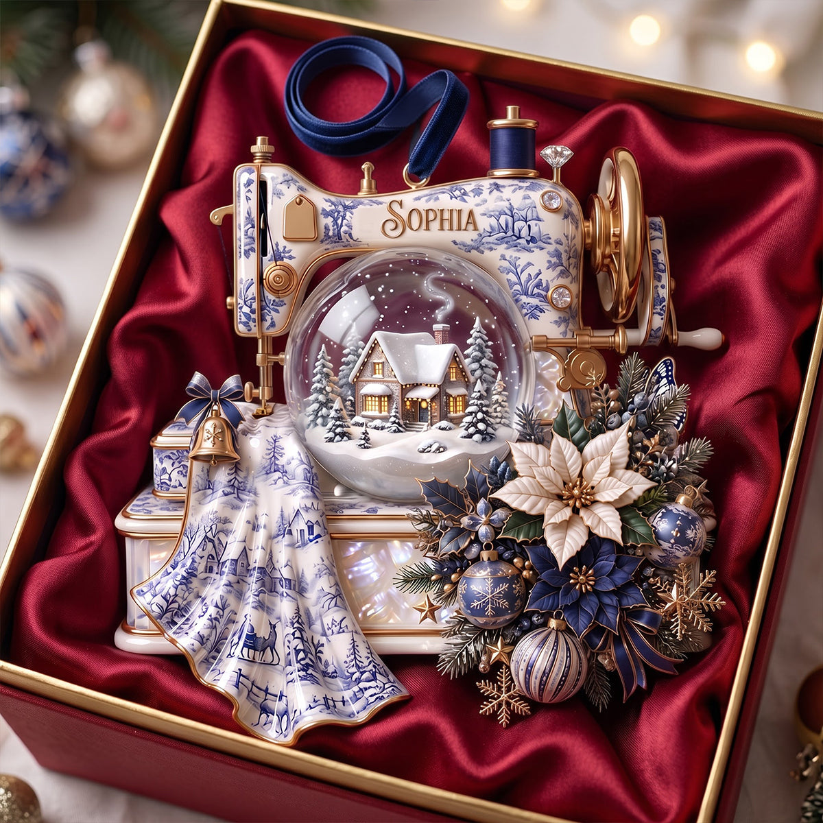 Embrace the Holidays with a Touch of Elegance - Personalized Toile de Jouy Christmas Sewing Ornament
