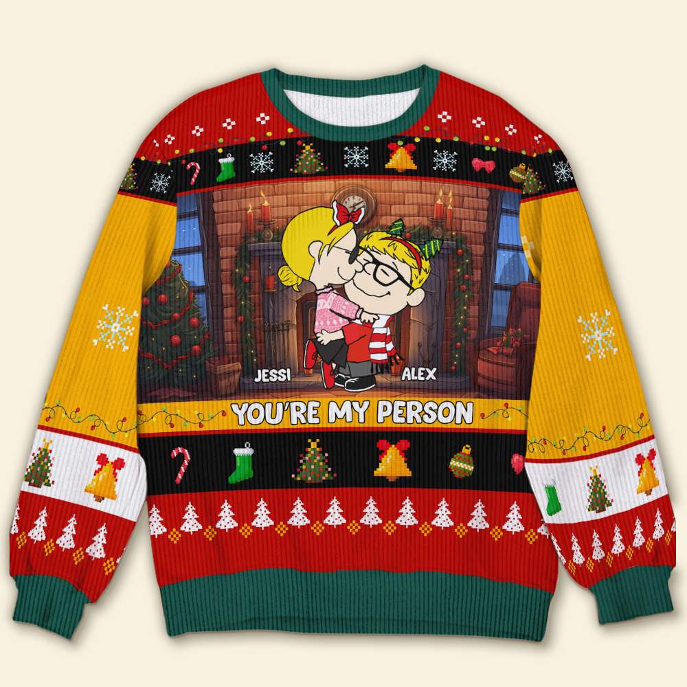 Custom Hugging Couple Sweater | Personalized Christmas Gift | Valentine's Day Gifts Ugly Christmas Sweater PopCulturePrints