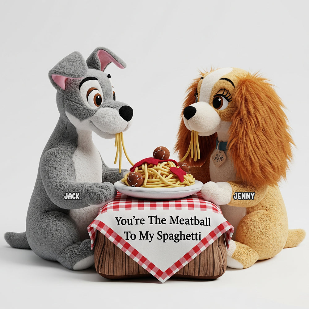 You're The Meatball To My Spaghetti - Cute Animated Dog Couple Shaped Pillow Pillow PopCulturePrints