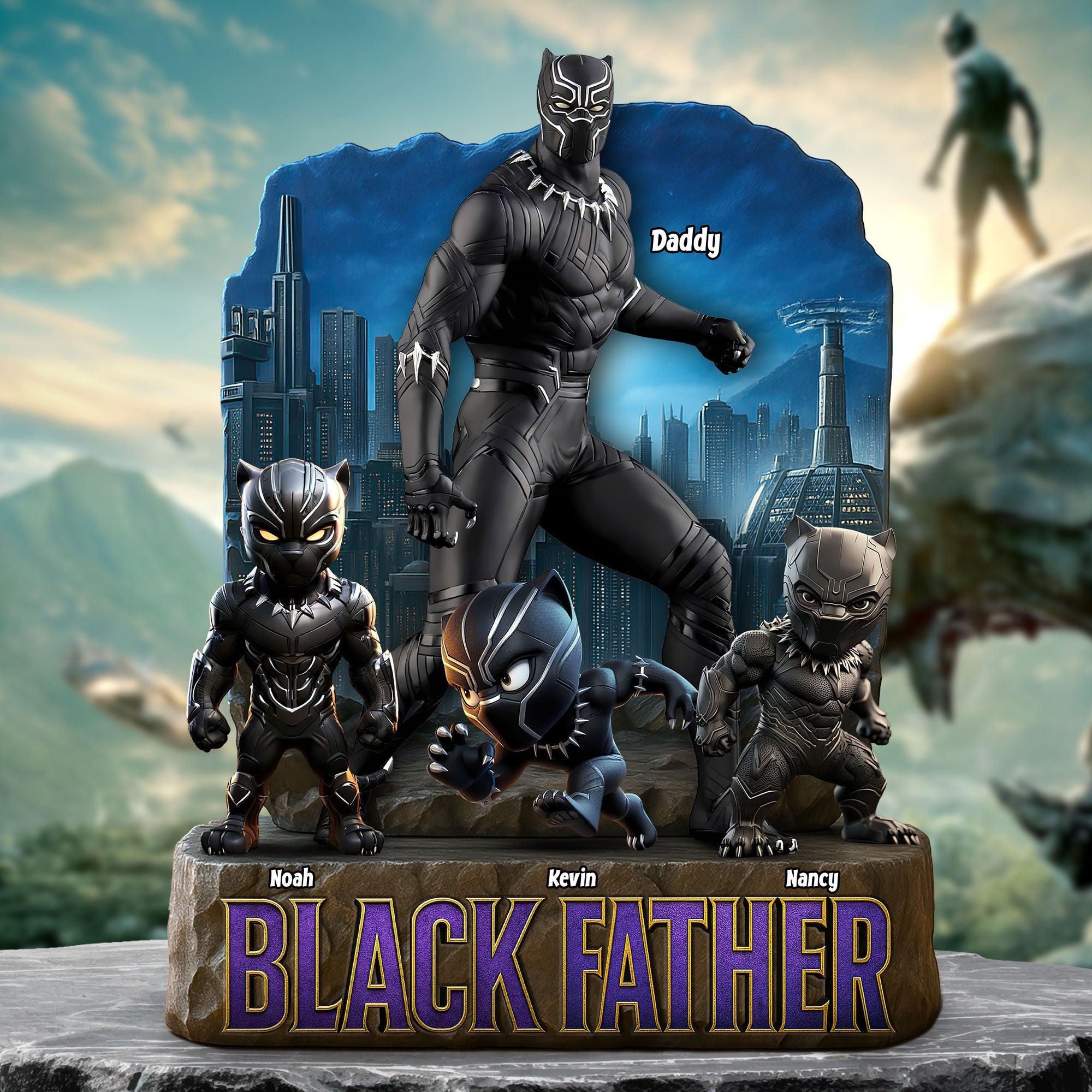 "Heroes of Family", Personalized Black Father Plaque - Unique Gift for Dad, Grandpa, and More Shaped Plaques PopCulturePrints