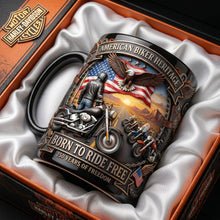 Load image into Gallery viewer, "Born to Ride Free - Celebrate 250 Years of Freedom!" - American Biker Heritage Coffee Mug, Personalized Gifts for Motorcycle Lovers

