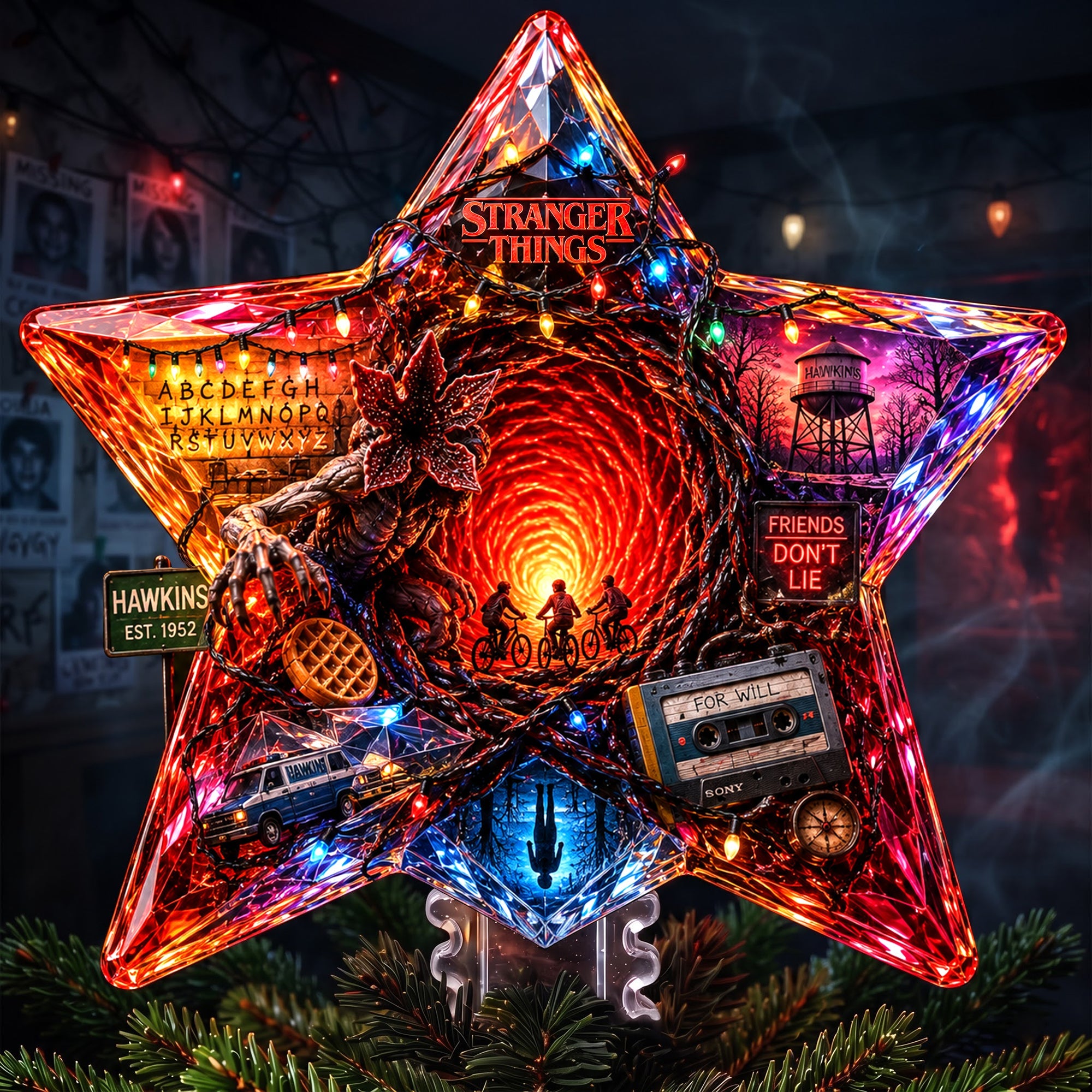 Illuminate Your Holidays with the Deep World Star Tree Topper - Personalized Gift for Fans of Stranger Things