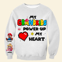 Load image into Gallery viewer, My Grandkids Power-Up My Heart - Personalized Unisex Sweatshirt for Moms &amp; Grandmas AOP Products PopCulturePrints
