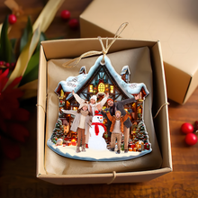 Load image into Gallery viewer, Personalized Family Photo Christmas Ornament - Cozy Winter Lodge Ornament PopCulturePrints
