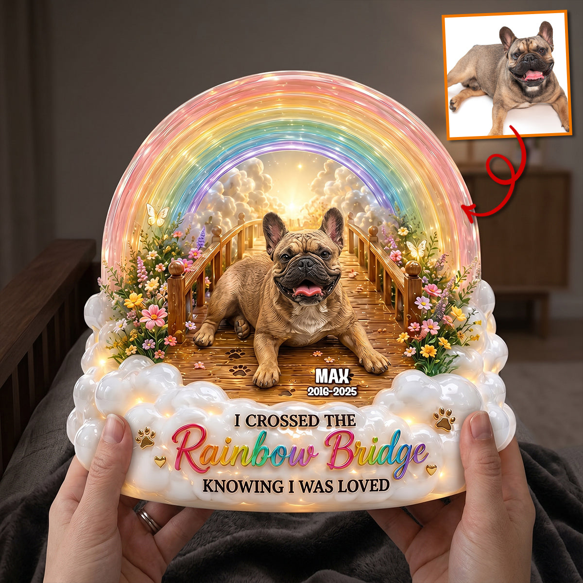 I Crossed The Rainbow Bridge - Custom Photo Memorial Lightbox for Dog Lovers