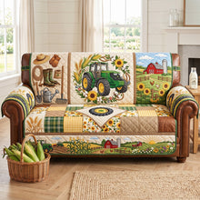 Load image into Gallery viewer, "Bring the Farm Home!" - Green Farm Tractor Quilted Sofa Cover - Personalized Gifts for Tractor Lovers Sofa Cover PopCulturePrints

